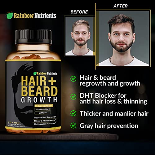 Rainbow Nutrients, LLC Hair + Beard Growth Vitamins for Men | Biotin 10,000mcg, Patented OptiMSM®, goMCT®, Saw Palmetto, Collagen | 60 Day Supply | Naturally Regrow Stronger, Thicker, Healthier Hair - Image 4