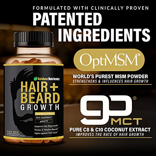 Rainbow Nutrients, LLC Hair + Beard Growth Vitamins for Men | Biotin 10,000mcg, Patented OptiMSM®, goMCT®, Saw Palmetto, Collagen | 60 Day Supply | Naturally Regrow Stronger, Thicker, Healthier Hair - Image 6