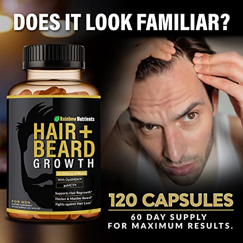 Rainbow Nutrients, LLC Hair + Beard Growth Vitamins for Men | Biotin 10,000mcg, Patented OptiMSM®, goMCT®, Saw Palmetto, Collagen | 60 Day Supply | Naturally Regrow Stronger, Thicker, Healthier Hair - Image 7