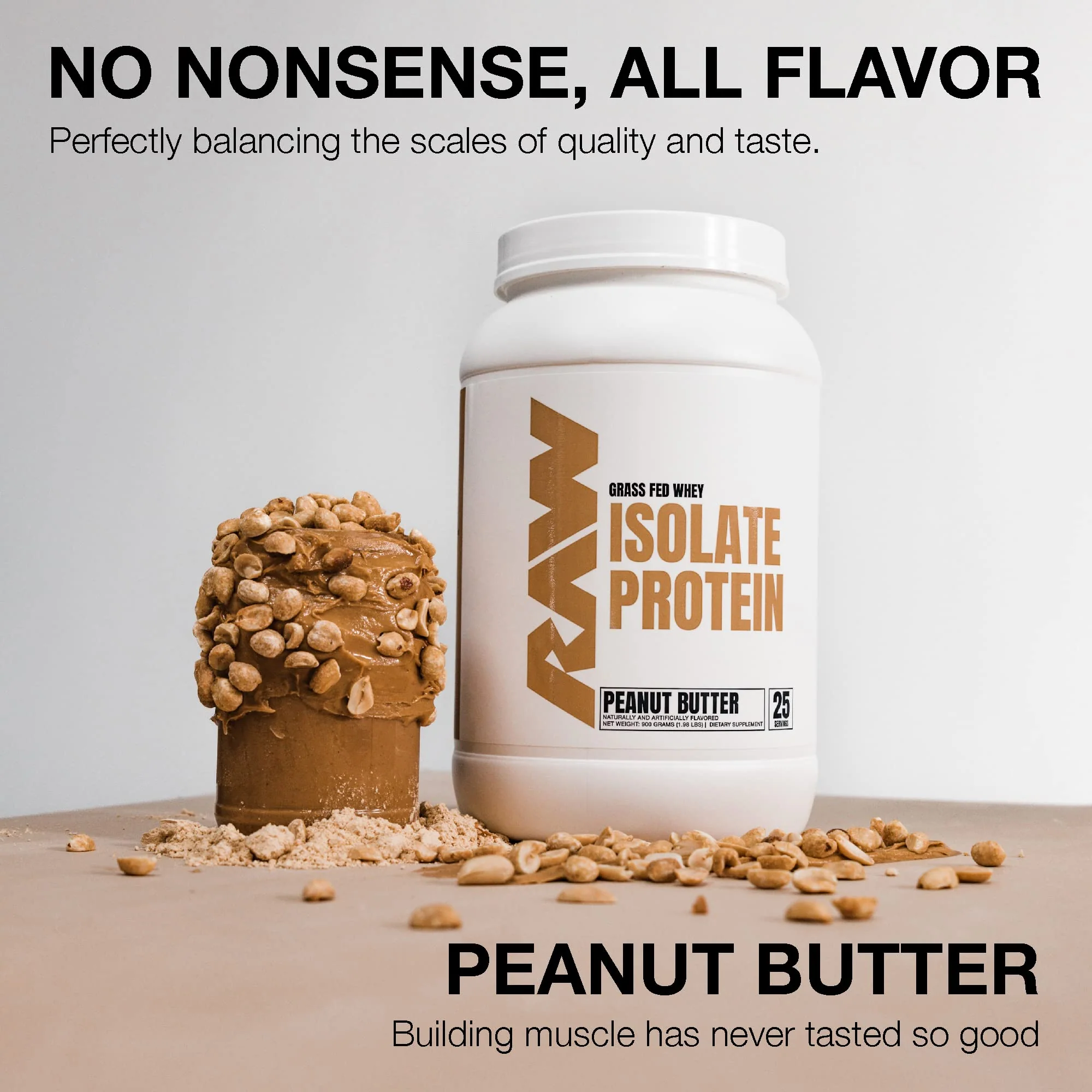 RAW Whey Isolate Protein Powder, Peanut Butter - 100% Grass-Fed Sports Nutrition Protein Powder for Muscle Growth & Recovery - Low-Fat, Low Carb, Naturally Flavored & Sweetened - 25 Servings - Image 5