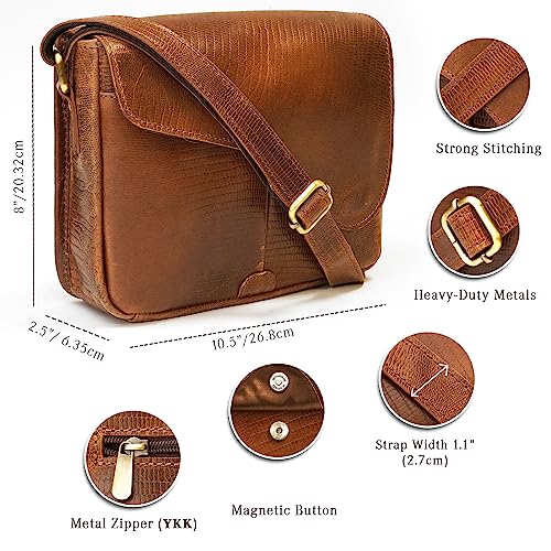 Real Leather Crossbody Bags for Women, Handmade Sling Bag, Adjustable Straps, Trendy Unisex Cross-Shoulder Purses, Snake Print- TAN - Image 4