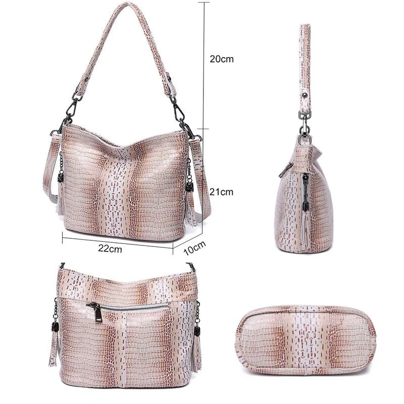 Real Leather Luxury Handbags Women Shiny Embossed Coating Bucket Shoulder Bags Fashion New - Image 3