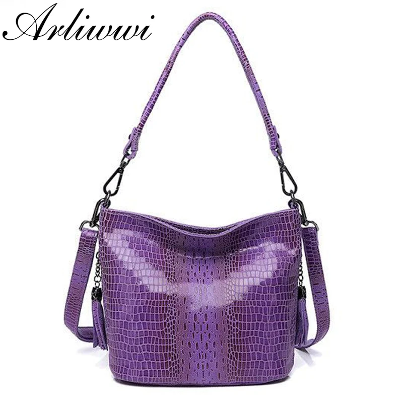 Real Leather Luxury Handbags Women Shiny Embossed Coating Bucket Shoulder Bags Fashion New - Image 5