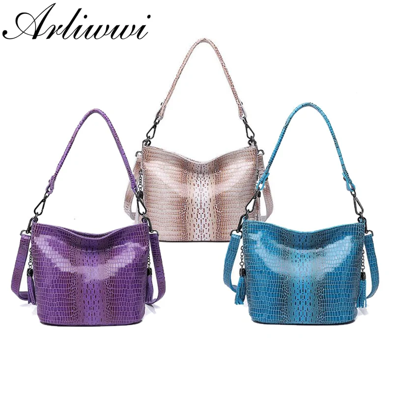 Real Leather Luxury Handbags Women Shiny Embossed Coating Bucket Shoulder Bags Fashion New - Image 6