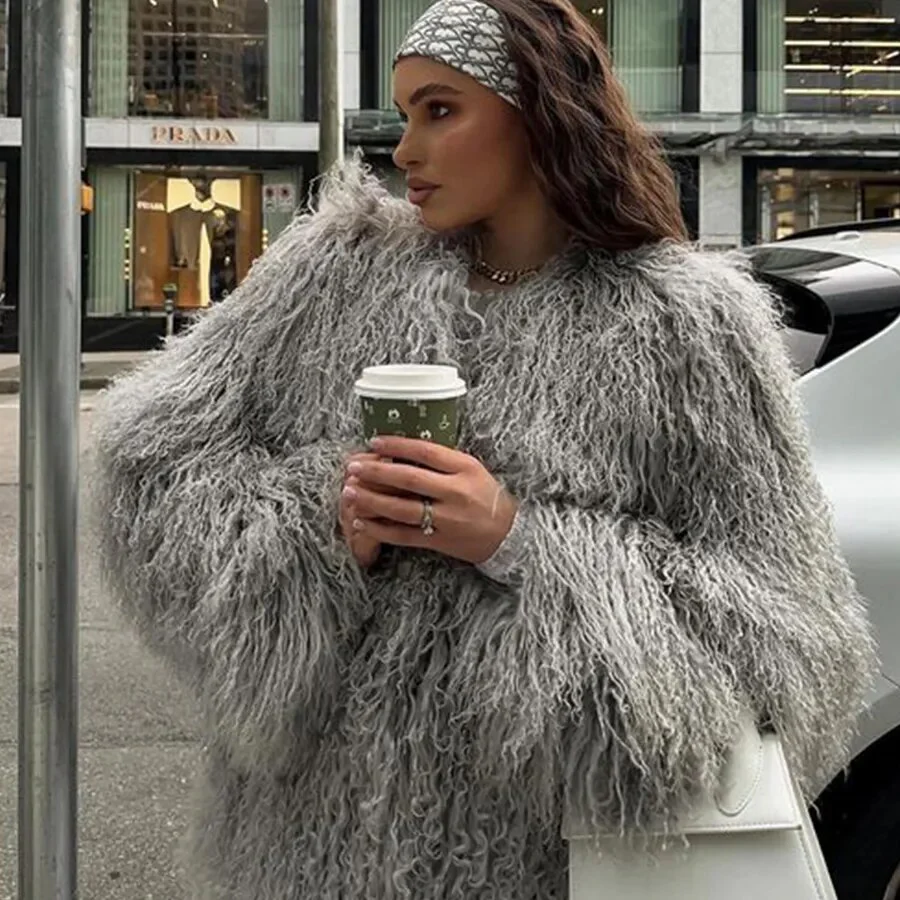 Real Mongolian Fur Jacket Mid-Length Ladies Tibetan Lamb Fur Coat Natural Sheepskin Coats For Women 2023 - Image 17