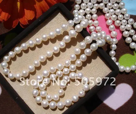 Real Pearls, Long Sweater Jewelry Winter/Spring/Summer/Autumn Pearl Necklace Knotted Costume Jewellery Cheap on Sale!!! - Image 3