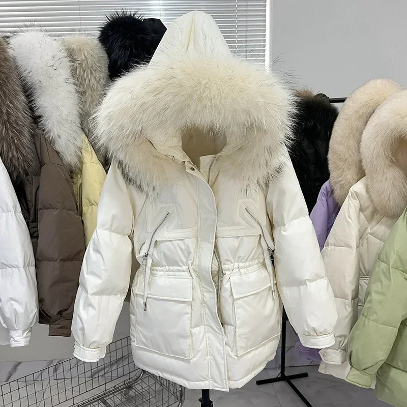 Real Raccoon Fur Coat Short Puffer Jacket Women 90% Duck Down Coat Huge Hooded Winter Thicken Female Feather Parkas 2023 - Image 4