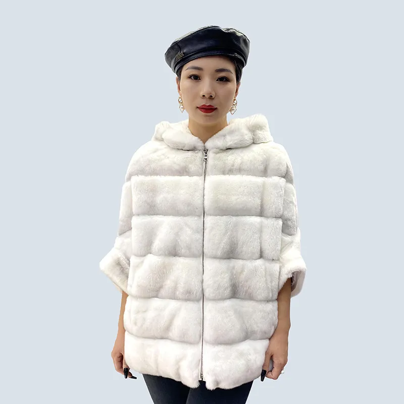 Real Rex Rabbit Natural Fur Coat Female Hoodies Zipper Poncho Jackets Winter Clothes Woman Fluffy Fur Warm Fashion Coat Big Size - Image 44