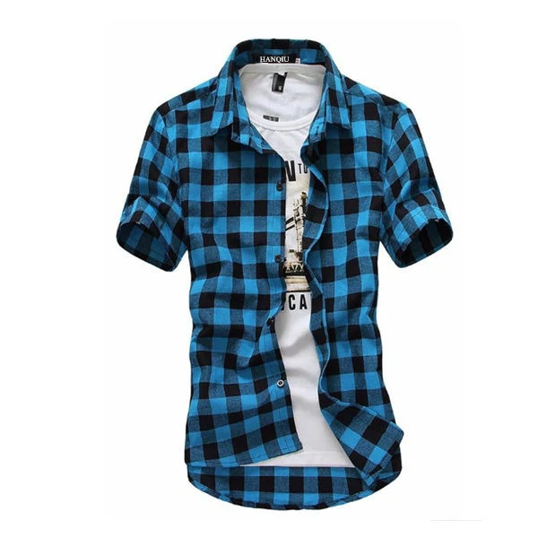 Red And Black Plaid Shirt Men Shirts 2023 New Summer Fashion Chemise Homme Mens Checkered Shirts Short Sleeve Shirt Men Blouse - Image 2