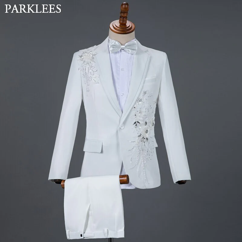 Red Diamond Floral Men Suits for Wedding Mens Suits 3 Piece Blazer+Pant+Bow Tie Fashion Tuxedo Men Suit Set Stage Costume Homme - Image 21