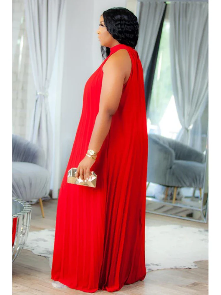 Red Plus Size Dresses 4XL 5XL Halter Long Loose Chiffon Outfits Pullover Sleeveless Evening Birthday Cocktail Party Gowns 2023 - Image 3
