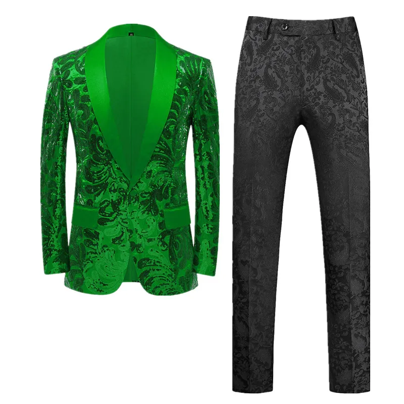 Red Sequin Blazer & Pants Set , Men's Shiny Party Outfit Suits for Weddings, Concerts & Festive Celebrations - Image 11
