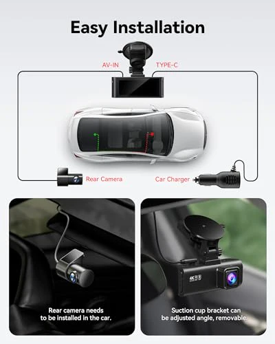 REDTIGER Dash Cam Front Rear, 4K/2.5K Full HD Dash Camera for Cars, Free 32GB Card, Built-in Wi-Fi GPS, 3.16” IPS Screen, Night Vision, 170°Wide Angle, WDR, 24H Parking Mode - Image 3