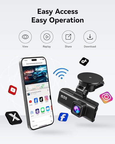 REDTIGER Dash Cam Front Rear, 4K/2.5K Full HD Dash Camera for Cars, Free 32GB Card, Built-in Wi-Fi GPS, 3.16” IPS Screen, Night Vision, 170°Wide Angle, WDR, 24H Parking Mode - Image 6