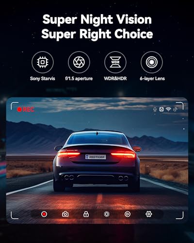 REDTIGER Dash Cam Front Rear, 4K/2.5K Full HD Dash Camera for Cars, Free 32GB Card, Built-in Wi-Fi GPS, 3.16” IPS Screen, Night Vision, 170°Wide Angle, WDR, 24H Parking Mode - Image 7