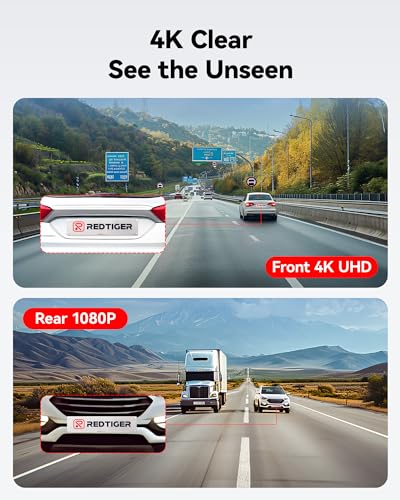 REDTIGER Dash Cam Front Rear, 4K/2.5K Full HD Dash Camera for Cars, Free 32GB Card, Built-in Wi-Fi GPS, 3.16” IPS Screen, Night Vision, 170°Wide Angle, WDR, 24H Parking Mode - Image 9