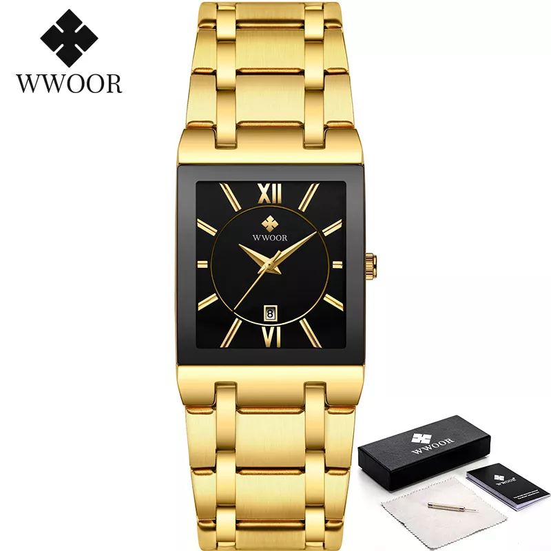 Relogio Masculino WWOOR Gold Watch Men Square Mens Watches Top Brand Luxury Golden Quartz Stainless Steel Waterproof Wrist Watch - Image 12