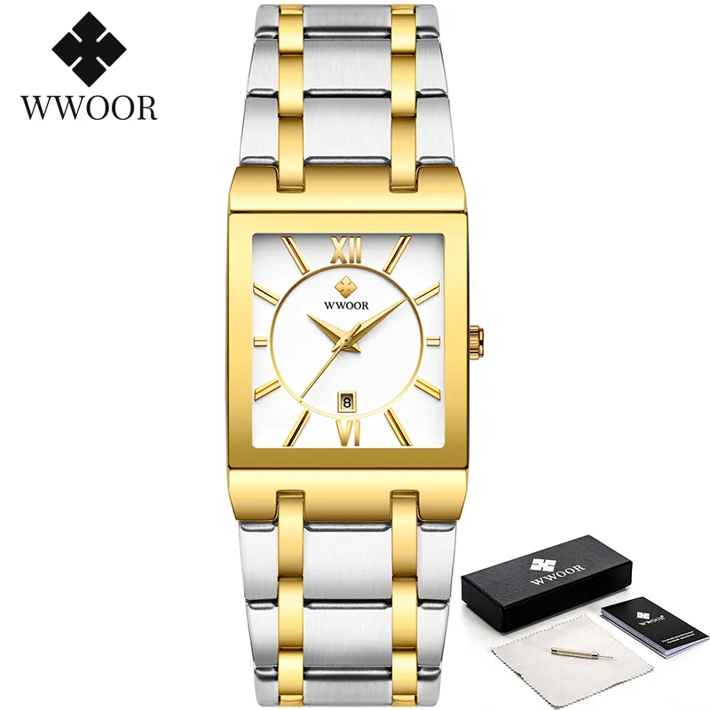 Relogio Masculino WWOOR Gold Watch Men Square Mens Watches Top Brand Luxury Golden Quartz Stainless Steel Waterproof Wrist Watch - Image 18