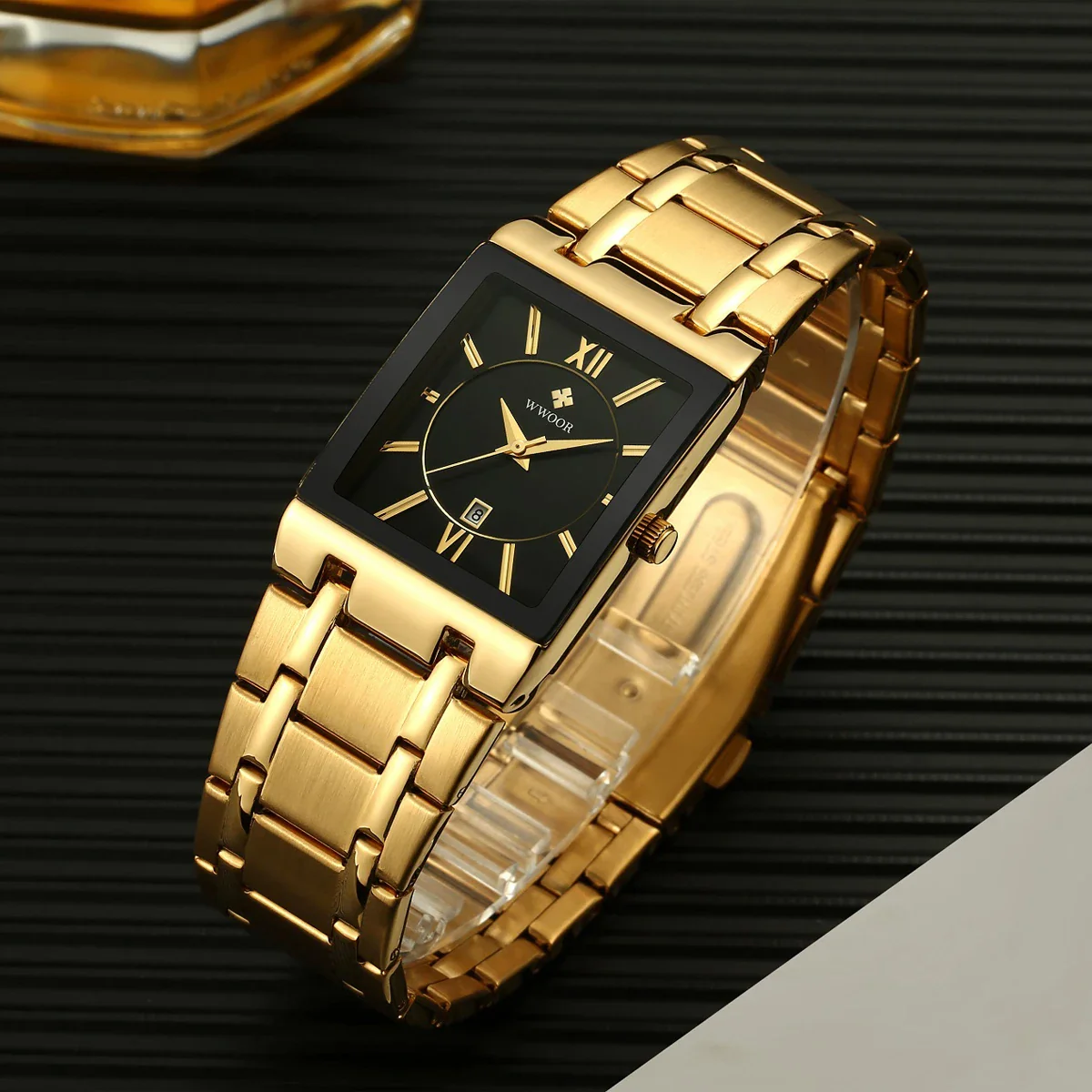 Relogio Masculino WWOOR Gold Watch Men Square Mens Watches Top Brand Luxury Golden Quartz Stainless Steel Waterproof Wrist Watch - Image 2