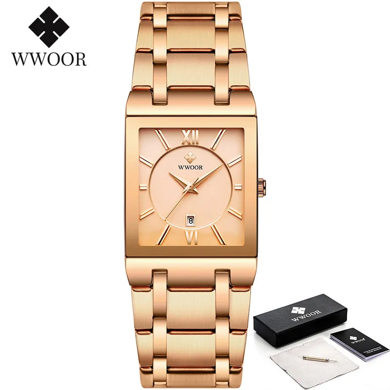 Relogio Masculino WWOOR Gold Watch Men Square Mens Watches Top Brand Luxury Golden Quartz Stainless Steel Waterproof Wrist Watch - Image 20