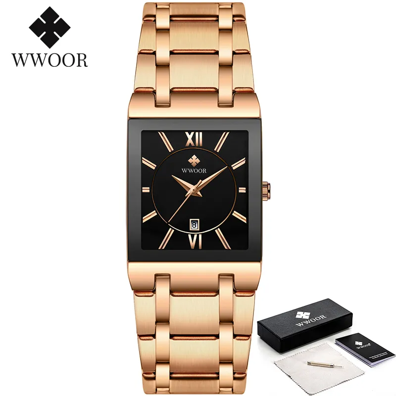 Relogio Masculino WWOOR Gold Watch Men Square Mens Watches Top Brand Luxury Golden Quartz Stainless Steel Waterproof Wrist Watch - Image 22