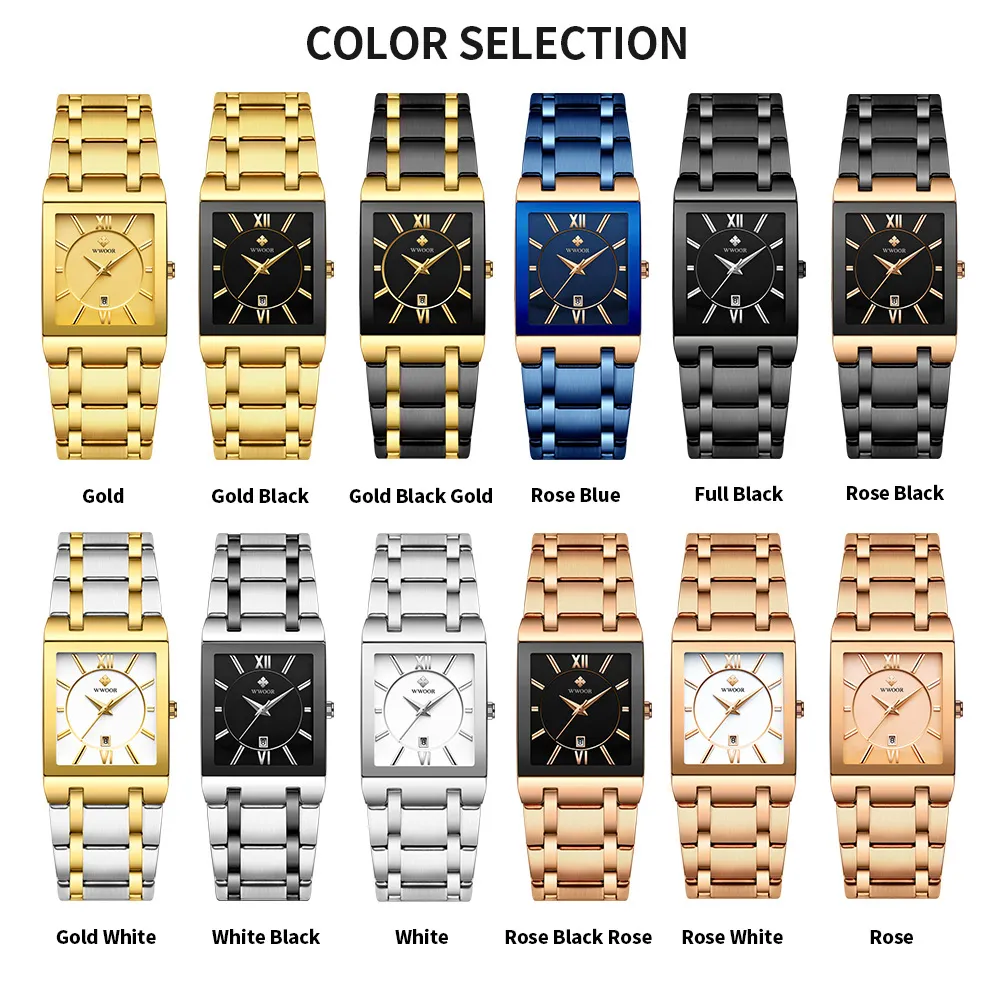 Relogio Masculino WWOOR Gold Watch Men Square Mens Watches Top Brand Luxury Golden Quartz Stainless Steel Waterproof Wrist Watch - Image 6