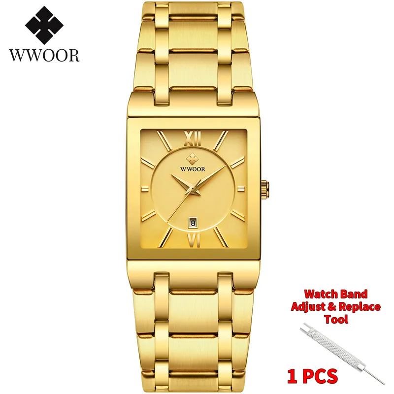 Relogio Masculino WWOOR Gold Watch Men Square Mens Watches Top Brand Luxury Golden Quartz Stainless Steel Waterproof Wrist Watch - Image 7