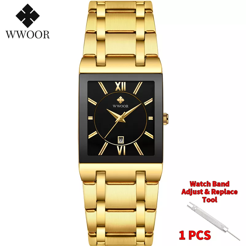 Relogio Masculino WWOOR Gold Watch Men Square Mens Watches Top Brand Luxury Golden Quartz Stainless Steel Waterproof Wrist Watch - Image 8