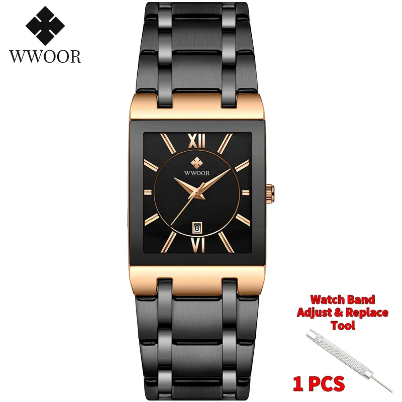 Relogio Masculino WWOOR Gold Watch Men Square Mens Watches Top Brand Luxury Golden Quartz Stainless Steel Waterproof Wrist Watch - Image 9