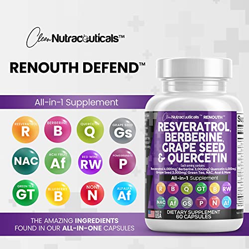 Resveratrol 6000mg Berberine 3000mg Grape Seed Extract 3000mg Quercetin 4000mg Green Tea Extract - Polyphenol Supplement for Women and Men with N-Acetyl Cysteine, Acai Extract - Made in USA 60 Caps - Image 4