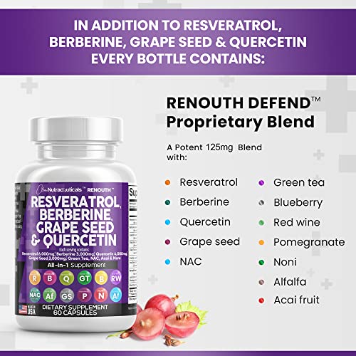 Resveratrol 6000mg Berberine 3000mg Grape Seed Extract 3000mg Quercetin 4000mg Green Tea Extract - Polyphenol Supplement for Women and Men with N-Acetyl Cysteine, Acai Extract - Made in USA 60 Caps - Image 5