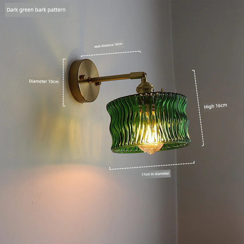 Retro Brass Green Glass Bedroom Style Wall Lamp - Image 10