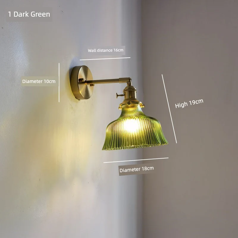 Retro Brass Green Glass Bedroom Style Wall Lamp - Image 11