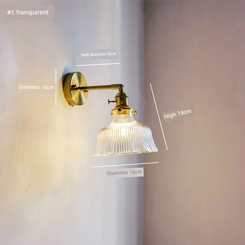 Retro Brass Green Glass Bedroom Style Wall Lamp - Image 12