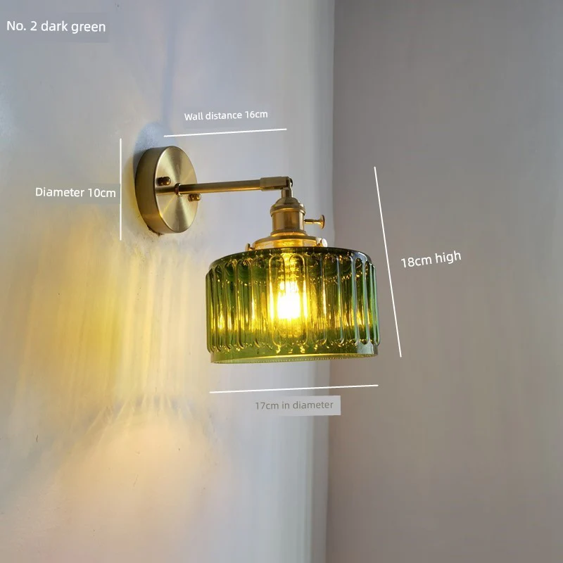 Retro Brass Green Glass Bedroom Style Wall Lamp - Image 13