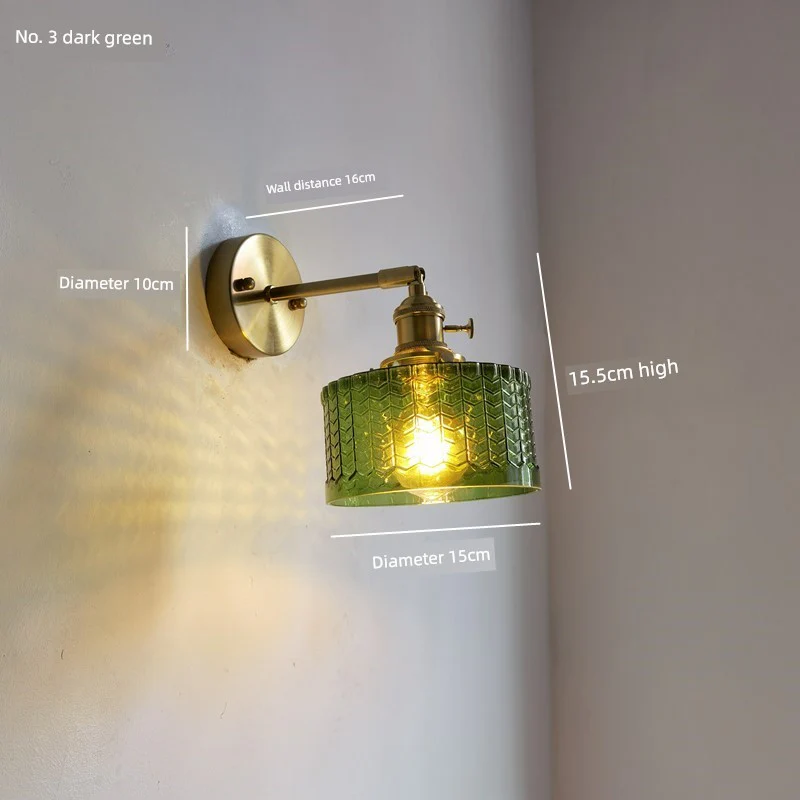 Retro Brass Green Glass Bedroom Style Wall Lamp - Image 14