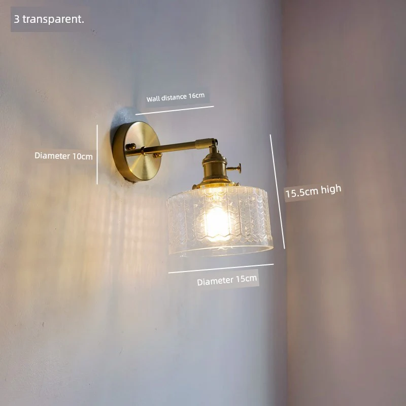 Retro Brass Green Glass Bedroom Style Wall Lamp - Image 15