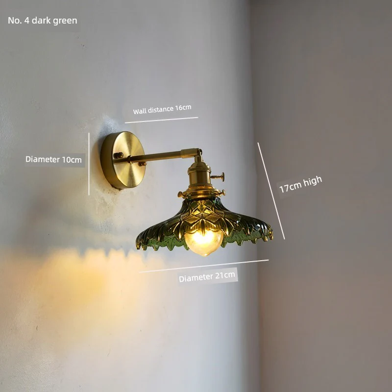 Retro Brass Green Glass Bedroom Style Wall Lamp - Image 16