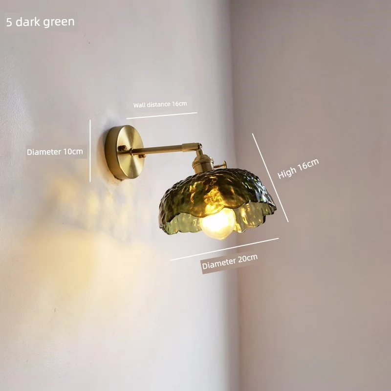 Retro Brass Green Glass Bedroom Style Wall Lamp - Image 18