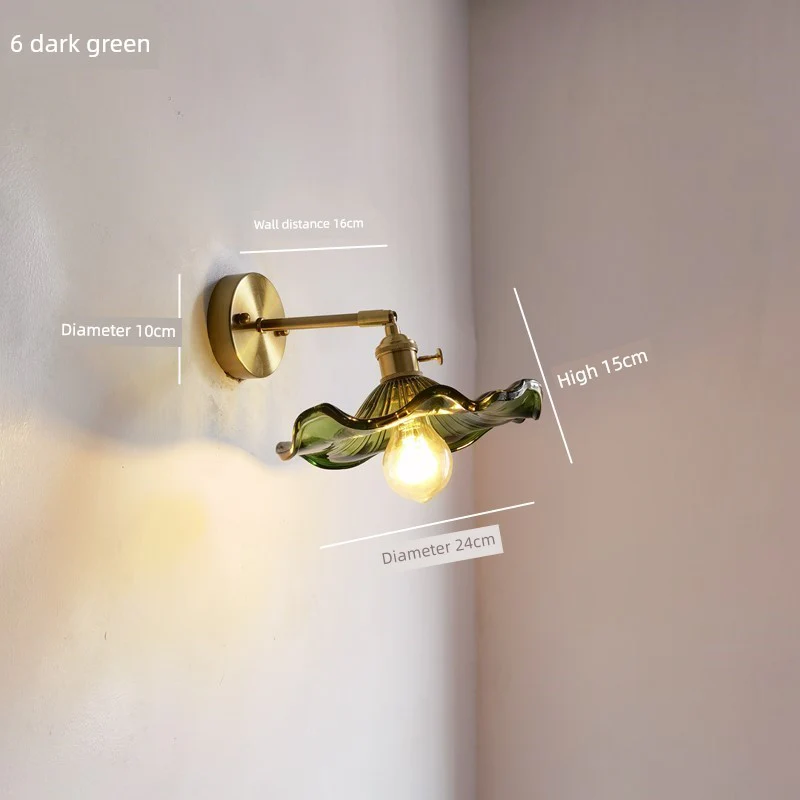 Retro Brass Green Glass Bedroom Style Wall Lamp - Image 20