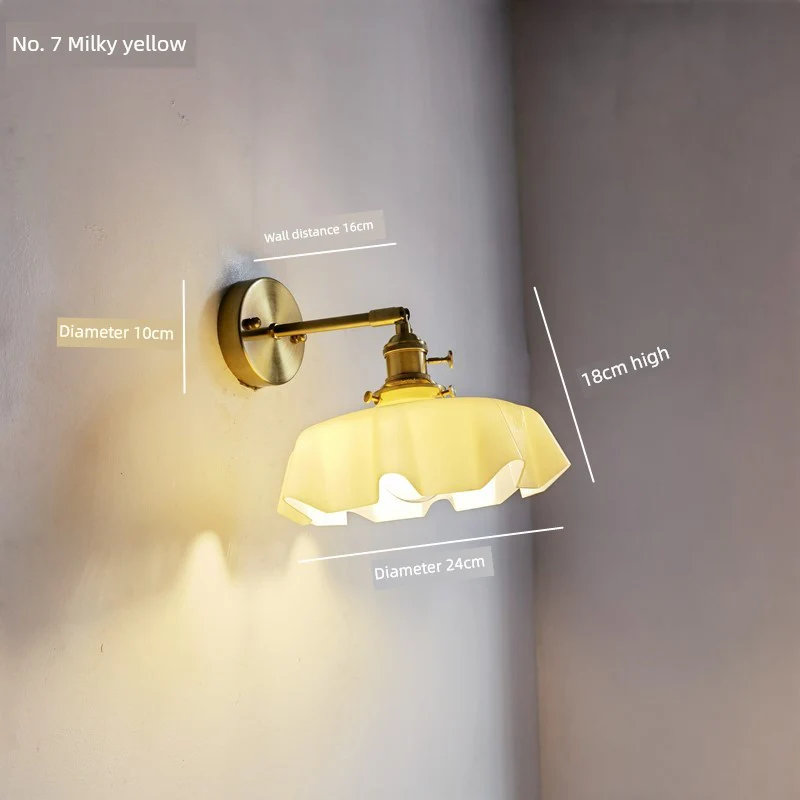 Retro Brass Green Glass Bedroom Style Wall Lamp - Image 22