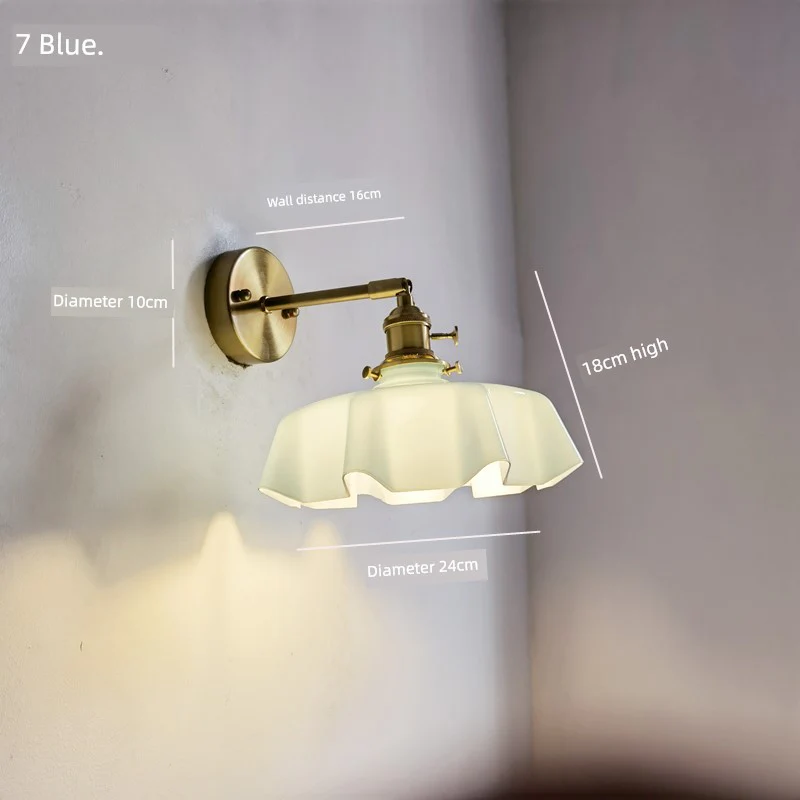 Retro Brass Green Glass Bedroom Style Wall Lamp - Image 23