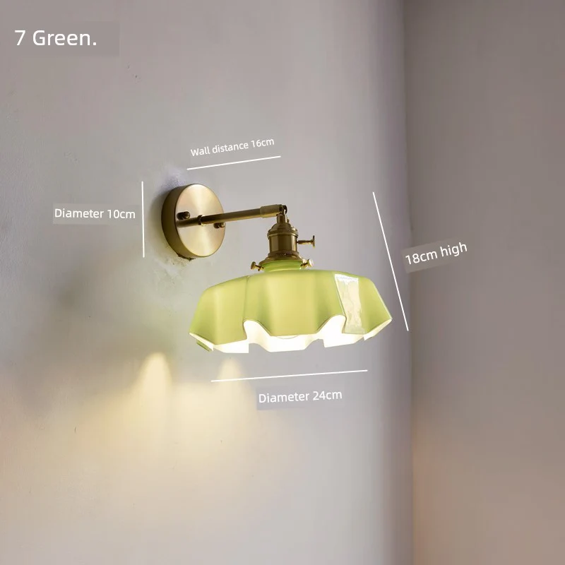 Retro Brass Green Glass Bedroom Style Wall Lamp - Image 24