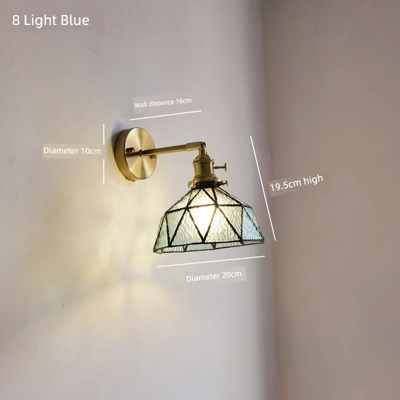 Retro Brass Green Glass Bedroom Style Wall Lamp - Image 25