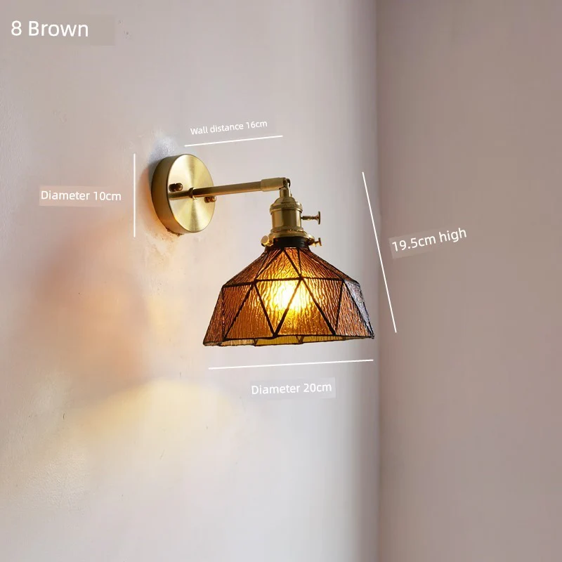Retro Brass Green Glass Bedroom Style Wall Lamp - Image 26