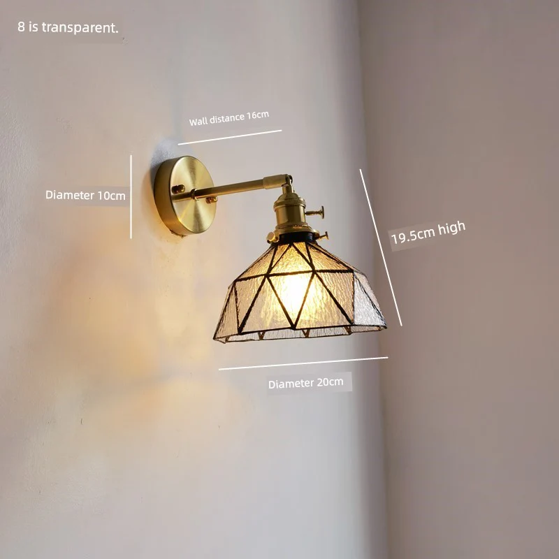 Retro Brass Green Glass Bedroom Style Wall Lamp - Image 27