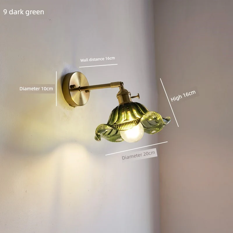 Retro Brass Green Glass Bedroom Style Wall Lamp - Image 28