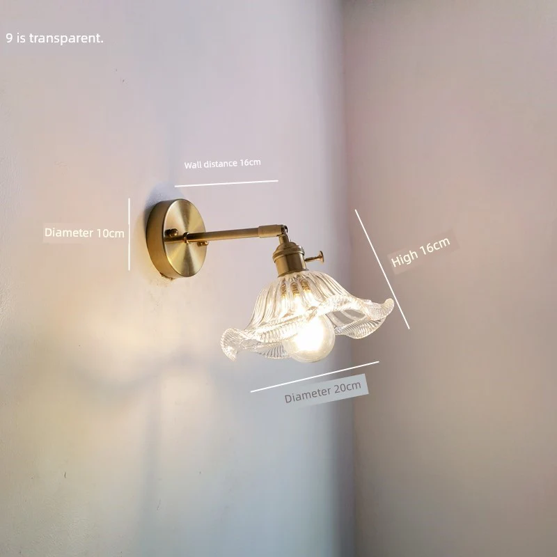 Retro Brass Green Glass Bedroom Style Wall Lamp - Image 30