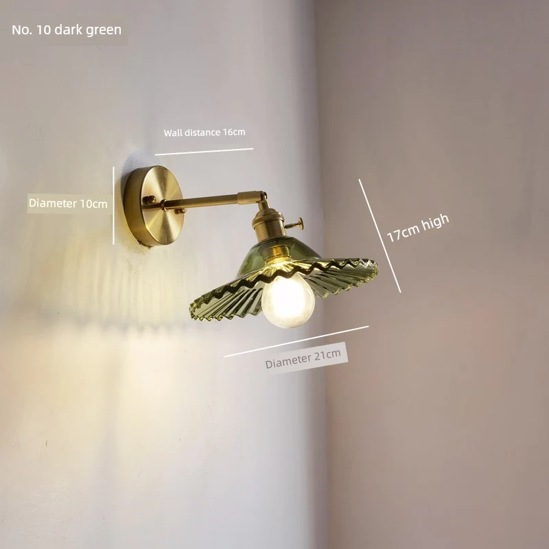 Retro Brass Green Glass Bedroom Style Wall Lamp - Image 31