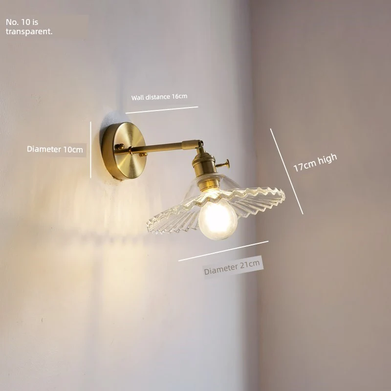 Retro Brass Green Glass Bedroom Style Wall Lamp - Image 33